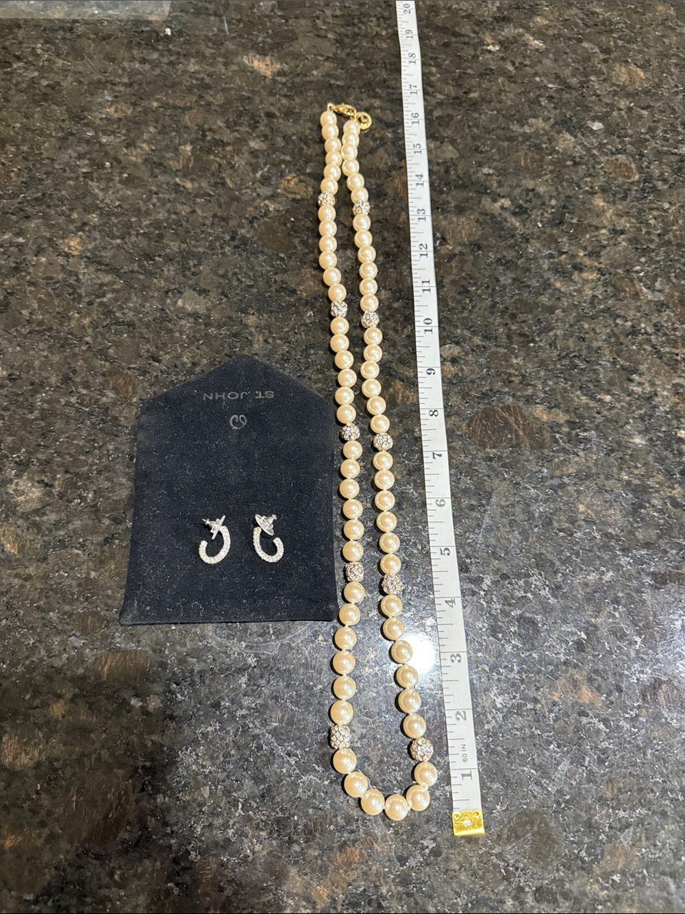 Pearl Necklace with Gold and stone Accents  with earrings- Ivory Pearls in case